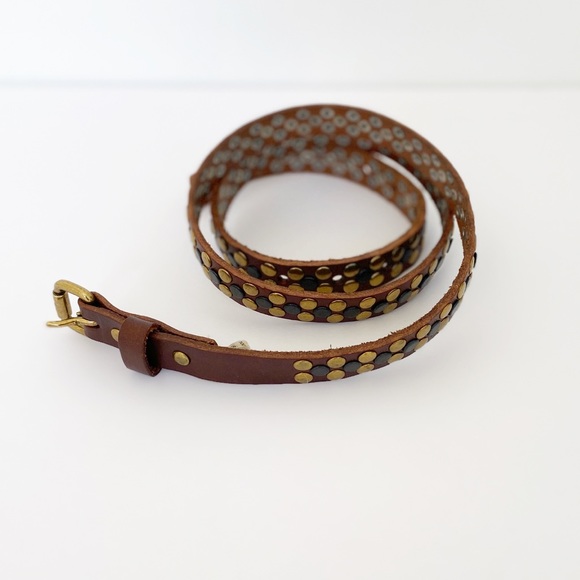 J. Crew Studded Leather Belt with Gold Buckle Sm - Picture 2 of 4
